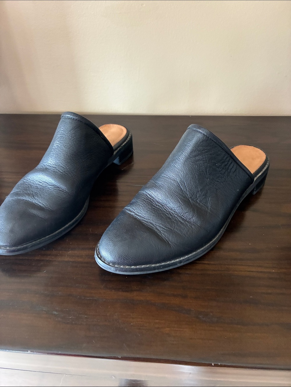 All Black Women's Black Leather Slip-On Mules — Classic Backless Clogs